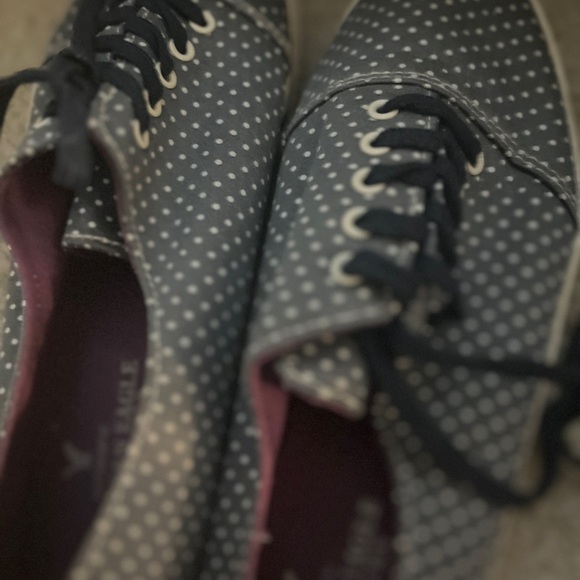American Eagle Outfitter Lace Up Sneakers  Blue with White  Polka dots Size 10 - Picture 6 of 10